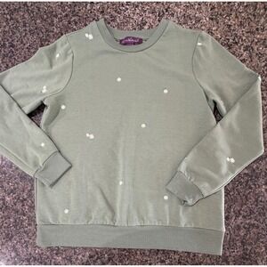 Gloria Vanderbilt Womens Sage Green Embroidered Daisy Sweatshirt Size M Crewneck